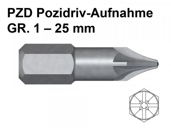 Kahrs Bit - PZD Pozidriv-Aufnahme GR. 1 - 25 mm_1