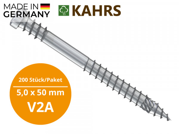 KAHRS Terrassenschrauben Professional, 5,0x50 mm, V2A, Zylinderkopf, inkl. Bit, 200 Stk./Paket_1