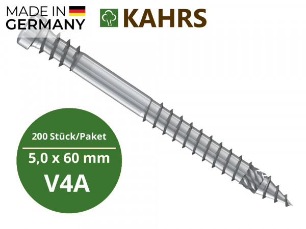 KAHRS Terrassenschrauben Professional, 5,0x60 mm, V4A, TX 25, Zylinderkopf,inkl. Bit, 200 Stk./Paket_1