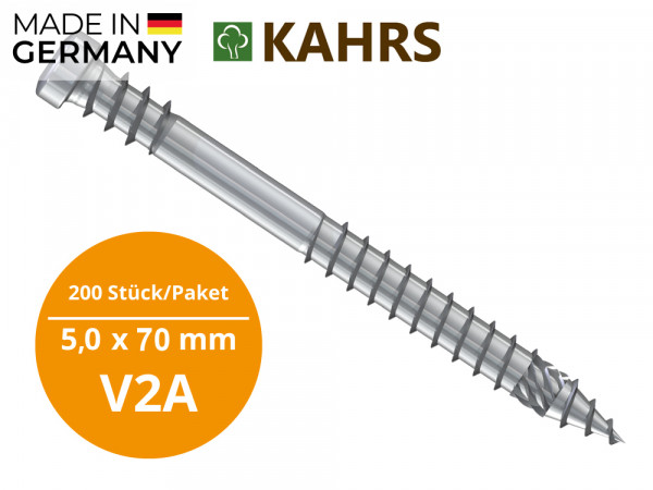 KAHRS Terrassenschrauben Professional, 5,0x70 mm, V2A, Zylinderkopf, inkl. Bit, 200 Stk./Paket_1