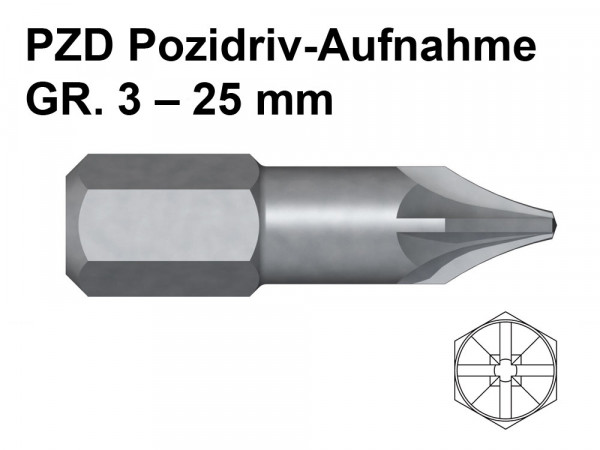 Kahrs Bit - PZD Pozidriv-Aufnahme GR. 3 - 25 mm_1